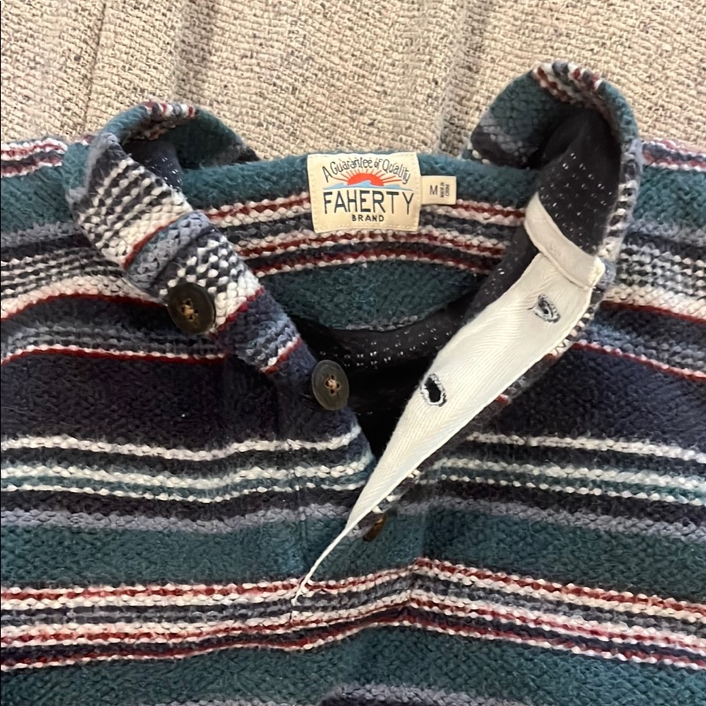 Faherty Blue and White Zip Up Sweater